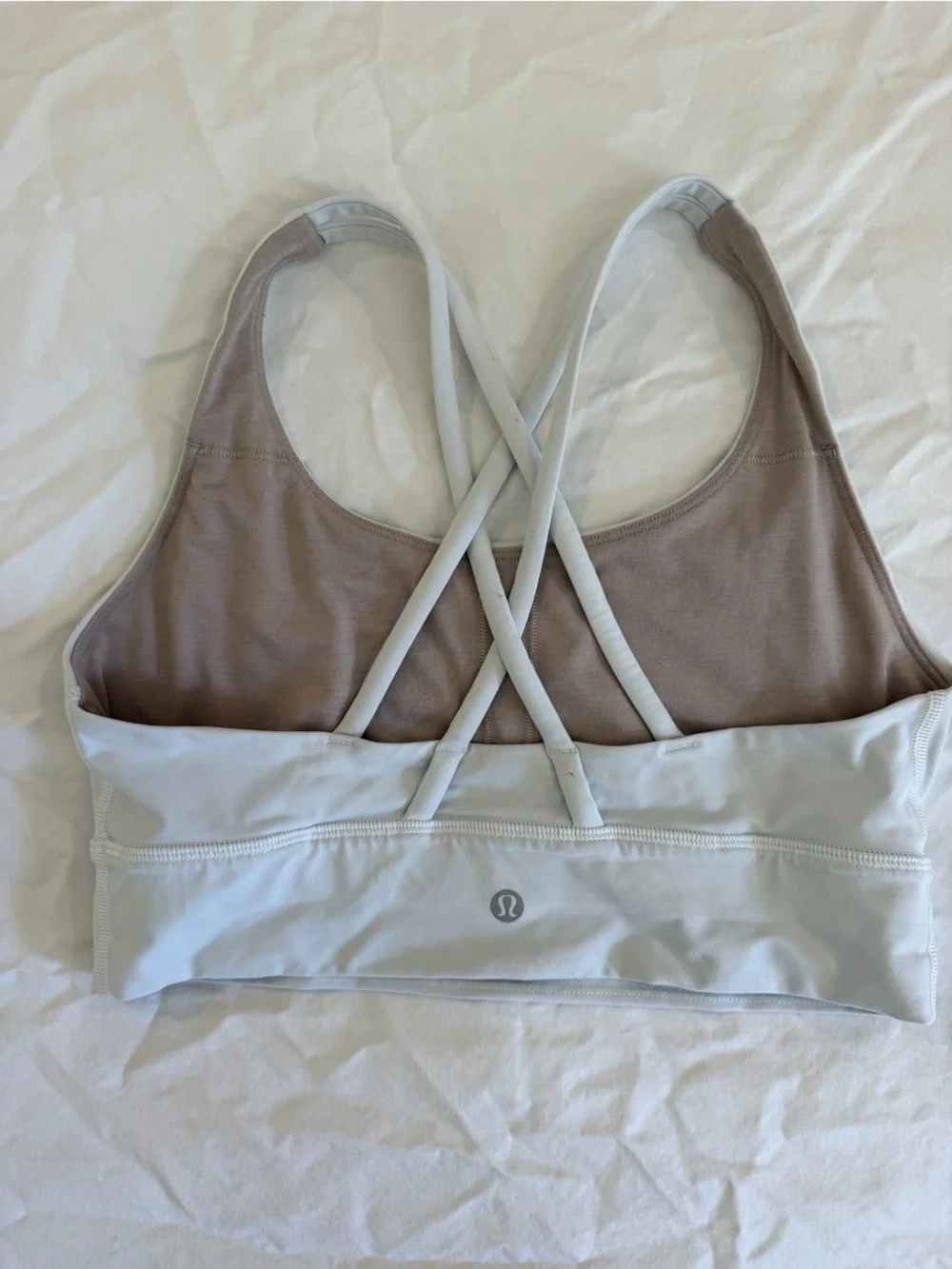 Lululemon Strappy Sports Bra in White and Taupe